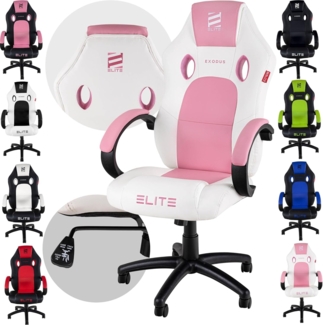 ELITE Gaming Stuhl MG100 Exodus - Ergonomischer Bürostuhl - Schreibtischstuhl - Chefsessel - Sessel - Racing Gaming-Stuhl - Gamingstuhl - Drehstuhl - Chair - Kunstleder Sportsitz (Weiß/Pink)