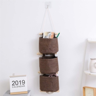 Xlabor Premium Leinen Organizer mit 3 Taschen Ordnungssysteme Hängeorganizer Hängeaufbewahrung Aufbewahrungstasche für Kinderzimmer Schlafzimmer Tür coffee
