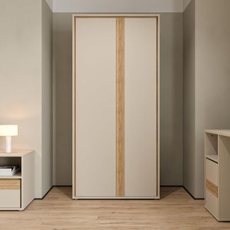 Forte WEXLIN Kleiderschrank 90 95, moderner Schrank mit 2 Drehtüren, Kinder- und Jugendzimmer, Holzwerkstoff, Kaschmir|Beige|Mauvella Eiche Holzdekor, 91,3 cm breit x 193,7 cm hoch x 60 cm tief