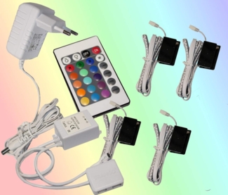 TRANGO LED Glaskantenbeleuchtung, 4er Set RGB Farbwechsel LED Glaskantenbeleuchtung 5022-04 inkl. Fernbedienung Schrankbeleuchtung I Glasbodenbeleuchtung I Vitrinenbeleuchtung, LED Clips I Möbelbeleuchtung
