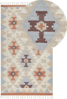 Kelim Teppich Baumwolle mehrfarbig 80 x 150 cm geometrisches Muster Kurzflor DILIJAN