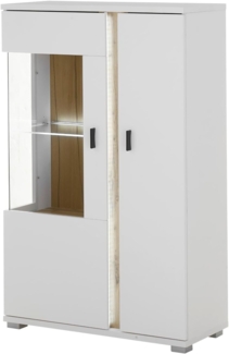 Vitrine Bellport in weiß matt und Eiche 80 x 125 cm
