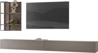 Wohnwand Piano in Eiche und grau 3-teilig 304 cm