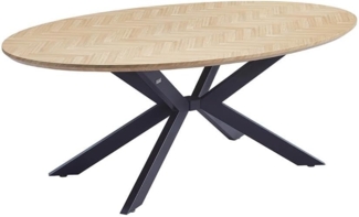HOME DELUXE Essgruppe Oval inkl. Sternfuß - 200 x 120 cm Fishbone Oak 4 Stühle Anthrazit