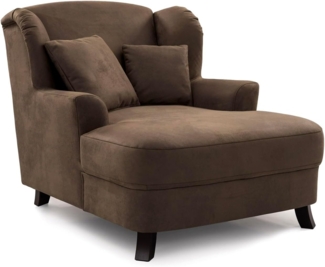 Cavadore XXL-Sessel Assado / Großer Polstersessel mit Holzfüßen und großer Sitzfläche / Inkl. 2 Zierkissen / 109 x 104 x 145 / Lederoptik Dunkelbraun