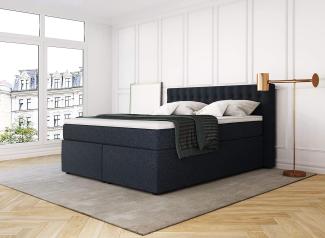 Betten Jumbo King Boxspringbett 200x200 cm 7-Zonen TFK Härtegrad H3 und Visco-Topper | Farbe Marineblau | div. Größen verfügbar