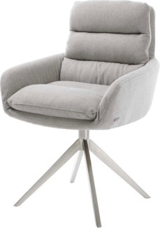 Esszimmerstuhl Abelia-Flex mit Armlehnen Stripes Hellgrau Kreuzgestell breit Edelstahl