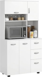 HOMCOM Küchenschrank, Sideboard mit Schubladen, Schränken mit Klapptür, Küchenbuffet, praktische Hochschrank, Mehrzweckschrank mit Kippschutz, Weiß, 89 x 39,5 x 168 cm