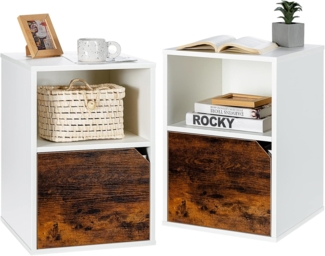 COSTWAY 2er Set Nachttische Holz, Beistelltisch mit mit offenem Regal & Türschrank, 3 Ebenen Kaffeetisch, Sofatisch für Wohnzimmer, Schlafzimmer, Arbeitszimmer, Büro wei?