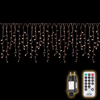 SALCAR 5m LED Lichtervorhang Außen, Eisregen Lichterkette Outdoor mit Fernbedienung und Timer, Weihnachtsbeleuchtung Innen Fenster 8 Modi, Warmweiß