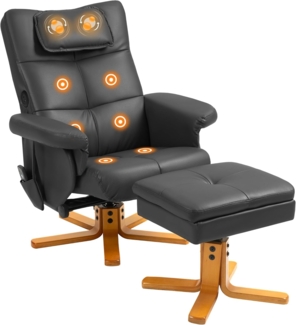 HOMCOM Massagesessel mit Hocker, Seitentasche, Stauraum, Liegefunktion (Relaxsessel, 1-St, Fernsehsessel), Kunstleder 78 x 86 x 93cm Schwarz
