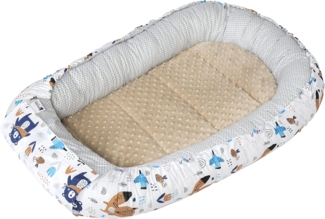 Medi Partners Babynest Nestchen für Neugeborene - 100 x 60 x 15 Babynestchen Baby zweiseitg Nest Bett 100% Baumwolle Minky Kuschelnest tragbar (Boho Animals mit beige Minky)