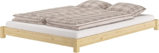 ERST-HOLZ Bett Flaches Futon-Doppelbett Bodenbett 160x200 Kiefer, Kieferfarblos lackiert