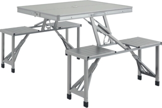 Outsunny Campingtisch aus Aluminium, leicht, 4 Personen (Klapptisch mit 4 Stühle, 1-St, klappbarer Gartentisch), für Garten Terrasse Balkon 85,5 x 135cm Grau