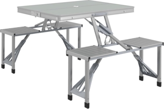 Outsunny Campingtisch aus Aluminium, leicht, 4 Personen (Klapptisch mit 4 Stühle, 1-St, klappbarer Gartentisch), für Garten Terrasse Balkon 85,5x135 cm Grau