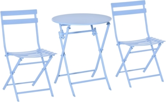 Outsunny Balkonset Gartenset Bistrotisch mit 2 Stühlen für Hof Garten, (Garnitur, 3-tlg, Balkonmöbel Set), Klappbar Blau Ø60L x 71H cm