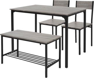 ML-DESIGN Essgruppe Tischgruppe für Küche & Esszimmer moderne Esstischgruppe Esszimmerset, Esszimmertisch mit 2 Stühlen 1 Bank Eiche-Grau Bartisch Set