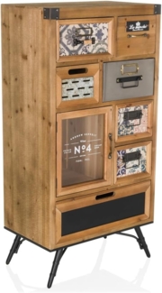 hjh LIVING Sideboard CONTINENTO S Kommode H/B/T: 104.0 x 53.0 x 32.0 cm, Kommode im Industrial-Stil, Vintage Schubladenschrank mit Motiven