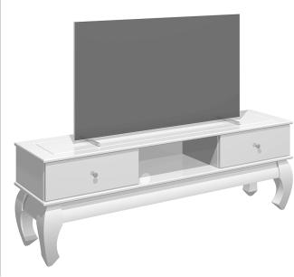 HOMEXPERTS TV-Stand OPIUM / modernes Lowboard in Hochglanz Weiß / Ferhseh-Regal / Metall Griffe Edelstahl-Chrom-Optik / Wohnzimmer-Schrank / TV-Bank / 159 x 54 x 40 cm (BxHxT)