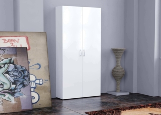 Dmora - Schuhregal Simone, Mehrzweckschrank mit 2 Türen und Innenregalen, Schuhregal für den Eingangsbereich, 100 % Made in Italy, 91 x 33 x 190 cm, glänzendes Weiß,