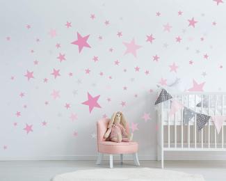 100 Sterne Wandtattoo fürs Kinderzimmer - Wandsticker Set - Pastell Farben, Baby Sternenhimmel zum Kleben Wandaufkleber Sticker Wanddeko - Wandfolie, Kleinkinder, Erstausstattung auf Rauhfaser Pink