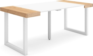 Skraut Home | Ausziehbarertisch | Multifunktionaler ausziehbarer | 180 | Für 8 Gäste | Massivholz Beine | Moderner Stil | Eiche und weiß