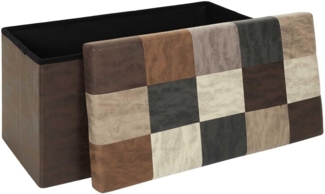 HOME DECO FACTORY, HD7666, Klappbanktruhe aus Pu-Patchwork, Indus Bistro, Möbel, Sitz, Klapptruhe und Bank, 76 x 38 x 38 cm, Sitzhöhe 38 cm, Braun