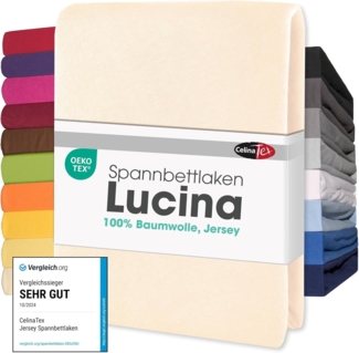 CelinaTex Jersey Topper Spannbettlaken Lucina Doppelpack 140x200-160x200 cm Natur beige 100% Baumwolle gekämmt bis 12cm Matratzenhöhe Oeko-TEX