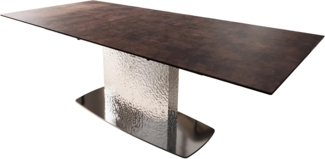 Esstisch Edge 180-220x90 Glas Antique-braun Wave Edelstahl ausziehbar