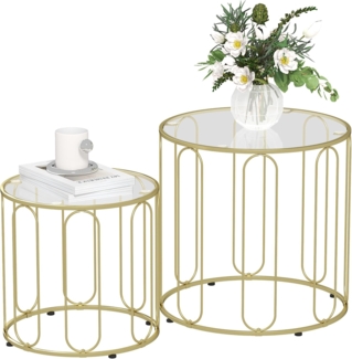 HOMCOM Couchtisch Beistelltisch mit Metallgestell, Stapelbar (Wohnzimmertisch, 2-St, Kaffeetisch), für Wohnzimmer, Gold