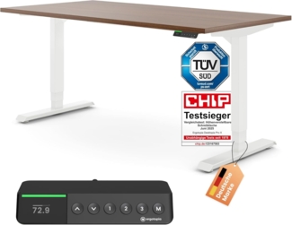 Desktopia Pro X - Elektrisch höhenverstellbarer Schreibtisch / Ergonomischer Tisch mit Memory-Funktion, Nussbaum, Gestell Weiß, 180x80 cm