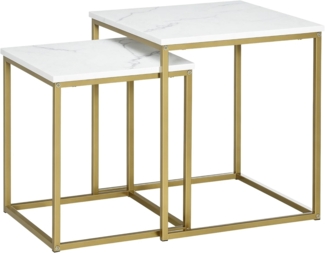HOMCOM Couchtisch Kaffeetisch mit Stahlrahmen (Beistelltisch, 2-St, Sofatisch), für Schlafzimmer, Weiß