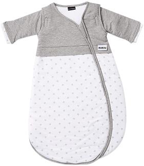 Gesslein 773083 Bubou Babyschlafsack mit abnehmbaren Ärmeln: Temperaturregulierender Ganzjahreschlafsack für Baby/Kinder Größe 110 cm, grau meliert/weiß mit Sternen