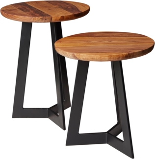 Beistelltisch-Set FB52705 Sheesham Satztisch Holz Metall Couchtische