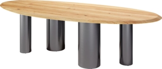 Esstisch Edge Oval 280x130x2,5 Eiche Natur Pilier Edelstahl gebürstet Flow-Edge