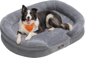 Feandrea Hundebett, Hundekissen, für große Hunde, 91 x 68 x 18 cm, orthopädisch, wasserdichte Innenschicht, erhöhte Ränder, Abnehmbarer, waschbarer Bezug, rutschfest, hellgrau PGW282G01