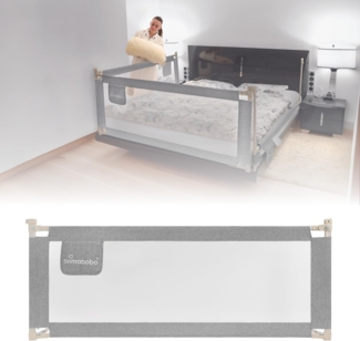 Primabobo Bettschutzgitter für Kleinkinder, geeignet für Reisen und zu Hause, höhenverstellbar, robuster Metallrahmen mit weichem Schutzschaum, Rausfallschutz, 90-200 (Hellgrau, 140x68 cm)