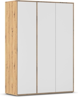 rauch Kleiderschrank Nabila, Drehtürenschrank, Garderobenschrank, 3-türig, mit 1 Kleiderstange und 3 Einlegeböden, Farbe Weiß/Eiche Artisan, Holz, mit Push-to-Open Funktion, 140x194x53cm