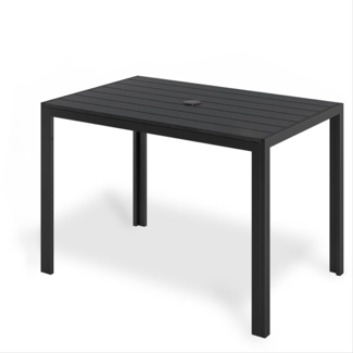 Clevich Gartentisch mit Schirmloch, 110×70cm wetterfester Balkontisch, Aluminium, WPC rechteckiger Outdoortisch, rutschfest und witterungsbeständig, bietet Platz für 4-6 Personen, schwarz