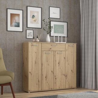 Forte ANTUZA Sideboard 140, modernes Sideboard, 4-türig, 1 Schublade, Holzwerkstoff, Wohn-/Esszimmer, Artisan Eiche Holzdekor, 139,3 cm breit x 120,7 cm hoch x 34,1 cm tief