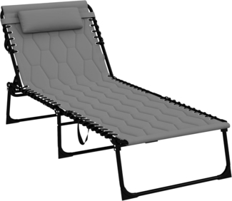 Outsunny Gartenliege Sonnenliege, Klappbarer Liegestuhl mit verstellbarer Rückenlehne, Campingliege, 1 St, Relaxliege, mit Seitentasche, Griff, für Garten, Balkon, Oxford, Grau