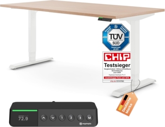 Desktopia Pro X - Elektrisch höhenverstellbarer Schreibtisch / Ergonomischer Tisch mit Memory-Funktion, Buche, Gestell Weiß, 120x80 cm