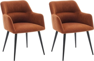 Vente-unique - Stuhl mit Armlehnen 2er-Set - Stoff & schwarzes Metall - Terracotta - HEKA