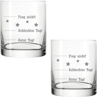 Leonardo Whiskybecher, 2er Set, Guter Tag!, Schlechter Tag!, Frag Nicht!, Tumbler, Stimmungsglas mit lustiger Gravur, Glas, 220 ml