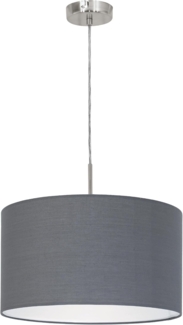 EGLO Hängelampe Pasteri, Textil Pendelleuchte über Esstisch, Deckenlampe hängend aus Metall in Silber mit Stoff Lampenschirm in Grau, E27 Fassung, Ø 38 cm