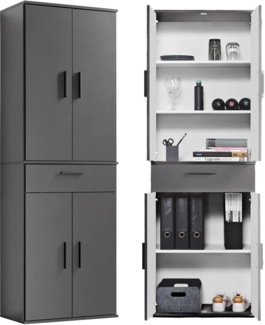 mokebo® Mehrzweckschrank 60cm Breite mit Schubladen & Einlegeböden 'Der Praktische' hoher Schubladenschrank in Grau BZW. Schwarz, großer Schrank & Hochschrank anthrazit | 60 x 180 x 34 (B/H/T in cm)