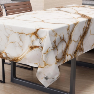 PETTI Artigiani Italiani - Fleckabweisende Tischdecke, rechteckig, für Küche, elegant, Marmor-Effekt, weiß, für 6 Plätze (140x180 cm), 100% Made in Italy