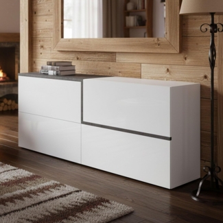 Dmora - Kommode Livio, Küchen-Sideboard, Wohnzimmer-Buffet, 100 % Made in Italy, 210 x 40 x 80 cm, glänzendes Weiß und Schiefer,