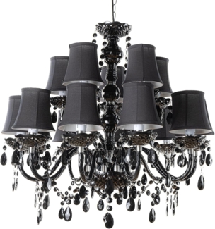riess-ambiente Kronleuchter BLACK CRYSTAL XL 80cm schwarz · Hängeleuchte mit Kristall-Design, keine besonderen Funktionen, ohne Leuchtmittel, 15-armiger Lüster · Acrylglas · Wohnzimmer · mit Schirmen · Barock