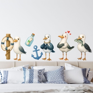 Sunnywall Wandtattoo Aufkleber Maritim Möwen - maritime Wanddeko für Kinderzimmer, selbstklebend, konturgeschnitten, rückstandslos entfernbar